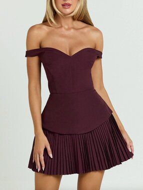 Showpo Corset Mini Dress Size 6 Izara Wine Brown Wedding Guest Cocktail Formal